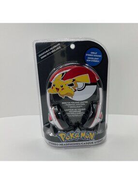 eKids Pokemon Pikachu Wired Over Ear Kids Stereo Headphones Adjustable Red White